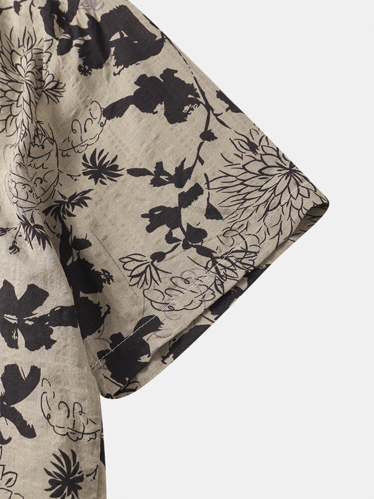 Herreplanter Print Button Up Holiday Kortærmede Skjorter