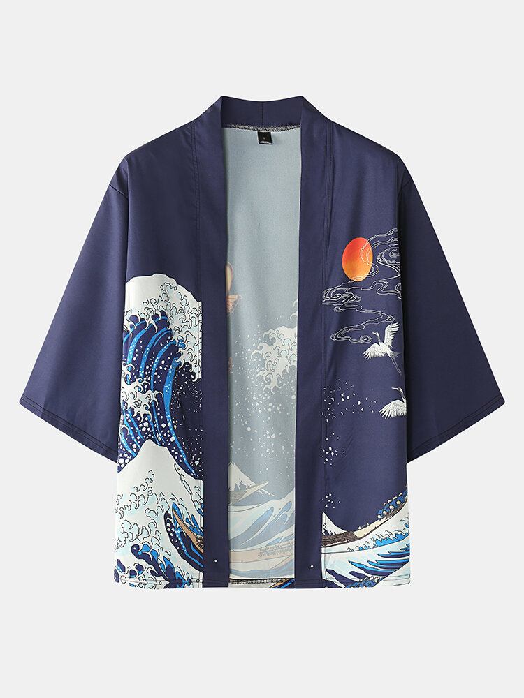 Japanske Kimono Wave Koi Ukiyoe Mænds Rygtryk I To Dele