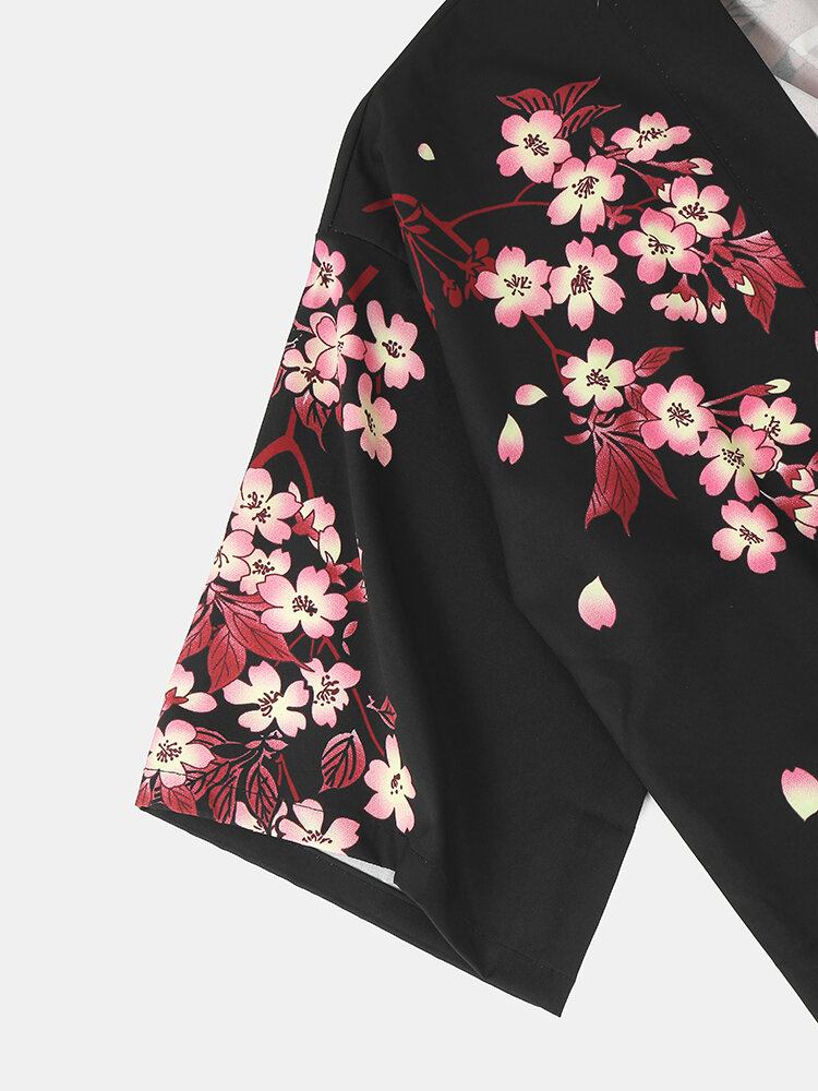 Kimono Karper Blomsterprint Japansk Fisk Elastisk Talje Todelt Outfits