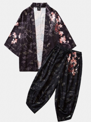 Kimono Til Mænd I Etnisk Stil Lang Gragon Print Elastisk Talje I To Dele