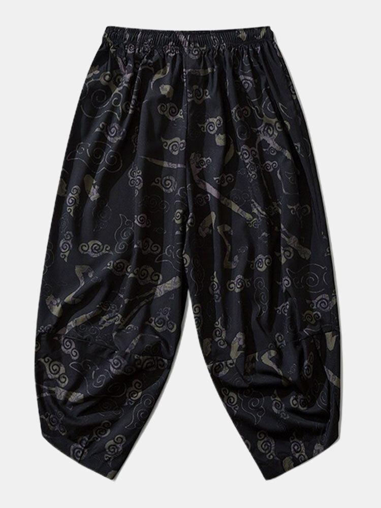 Kimono Til Mænd I Etnisk Stil Lang Gragon Print Elastisk Talje I To Dele