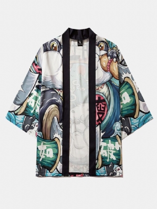 Kinesisk Tegnefilm Panda Print Til Mænd Åben Foran Kimono