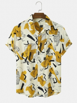 Kortærmede Ferieskjorter Med Abstrakt Farvebloktryk Til Mænd