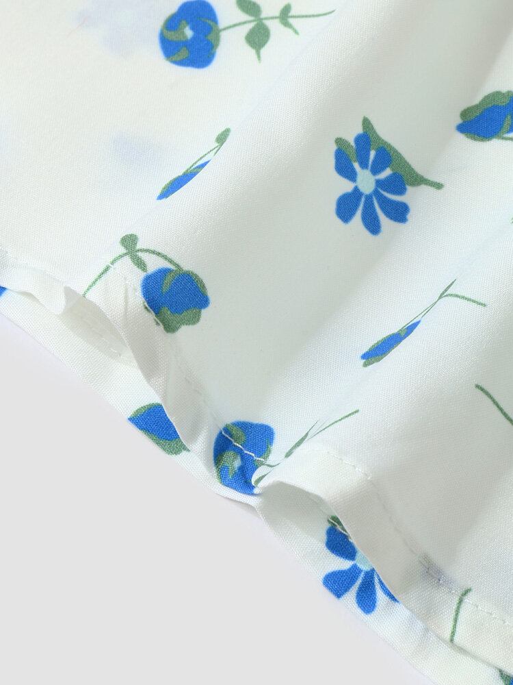 Mænd Allover Ditsy Blomsterprint Forreste Knap Forneden Manchet Casual Skjorter