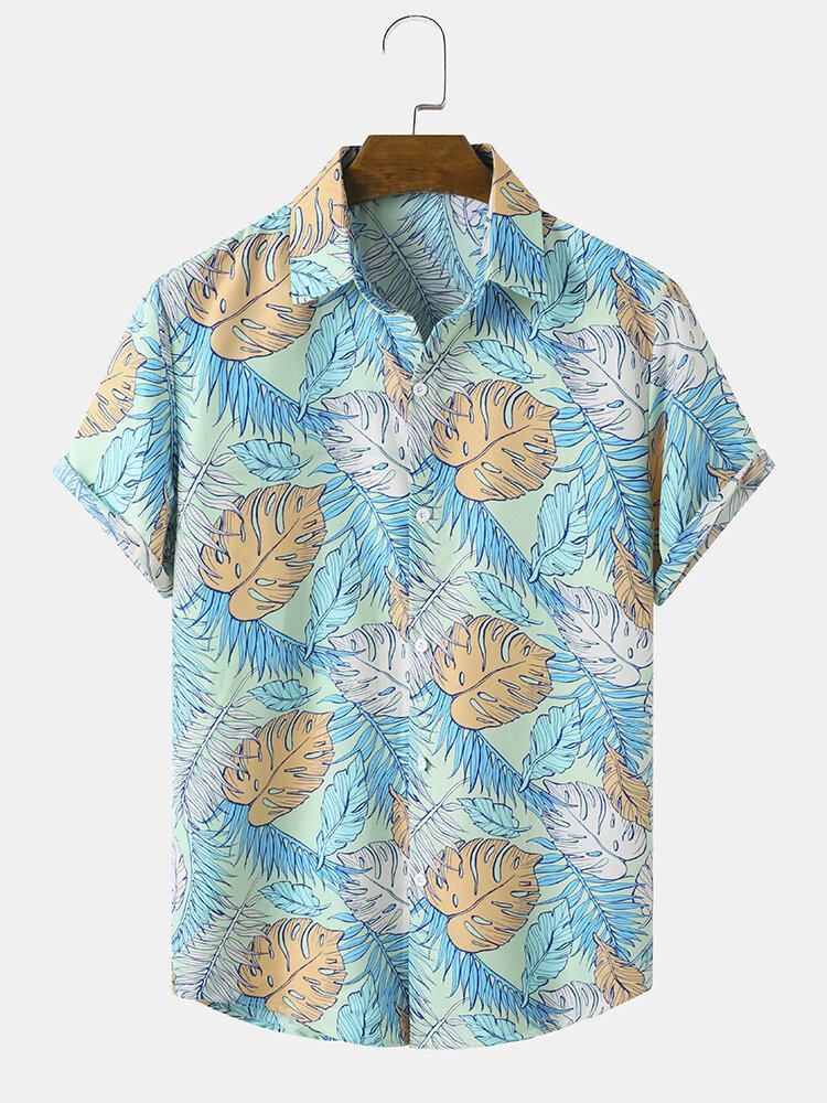 Mænd Allover Tropical Plants Cartoon Beachwear Lapel Hawaii Style Skjorter