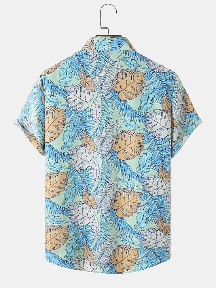 Mænd Allover Tropical Plants Cartoon Beachwear Lapel Hawaii Style Skjorter