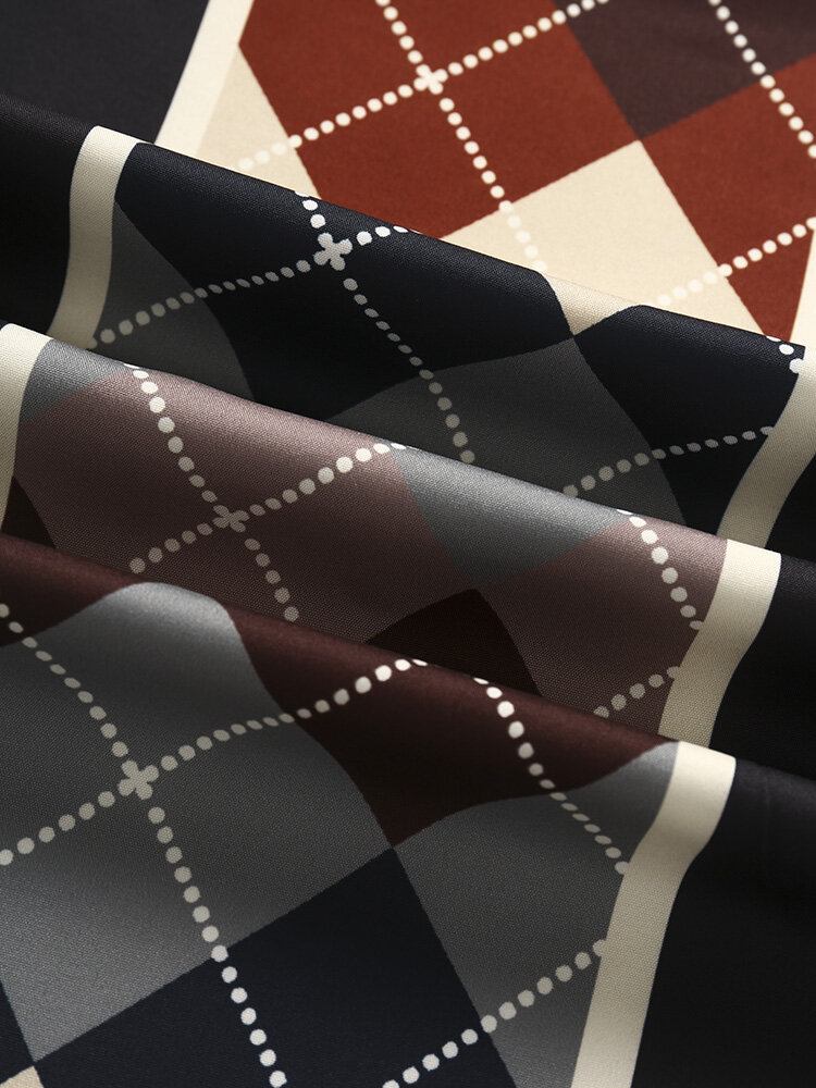 Mænd Argyle Geometrisk Patchwork Hem Manchet Kortærmede Bløde Behagelige Skjorter