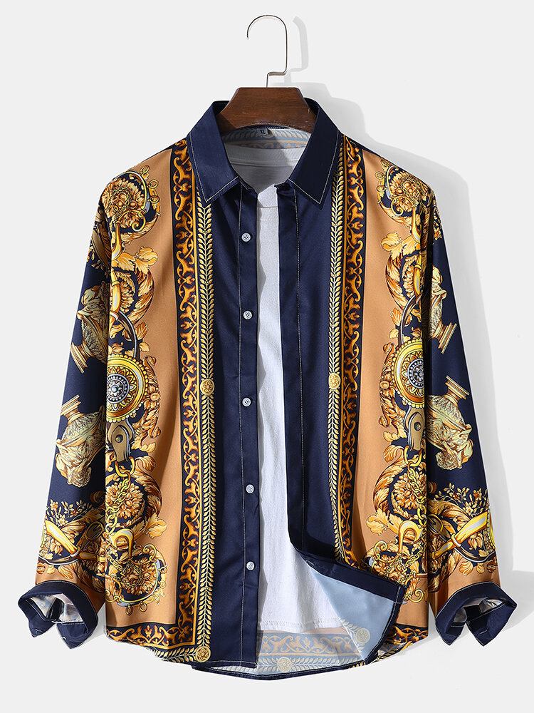 Mænd Barokstil Print Button Up Lapel Langærmede Fritidsskjorter