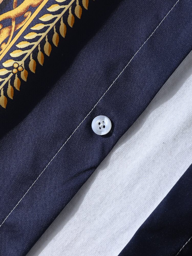 Mænd Barokstil Print Button Up Lapel Langærmede Fritidsskjorter