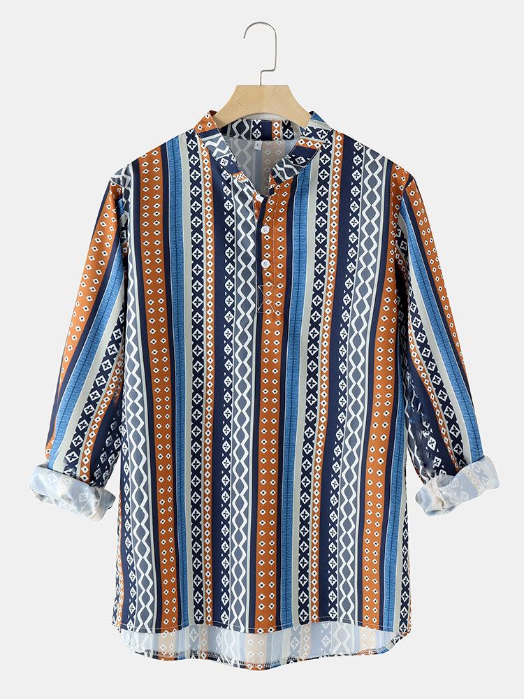 Mænd Bohemian Cuba Style Holiday Henley Retro Skjorte