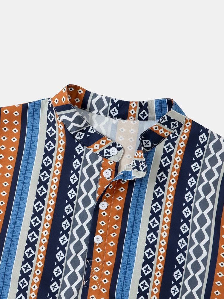 Mænd Bohemian Cuba Style Holiday Henley Retro Skjorte