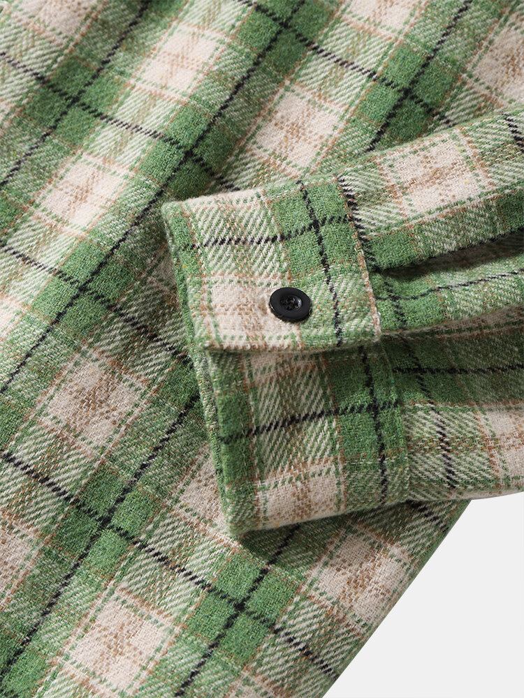 Mænd Bomuld Corduroy Splejsning Plaid Kontrast Casual Skjorte