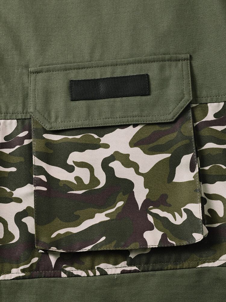 Mænd Camo Patchwork Utility Kortærmet Cargo Alle Matchede Hudvenlige Skjorter