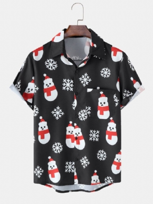 Mænd Christmas Snow Man Snow Digital Printede Casual Short Shirts