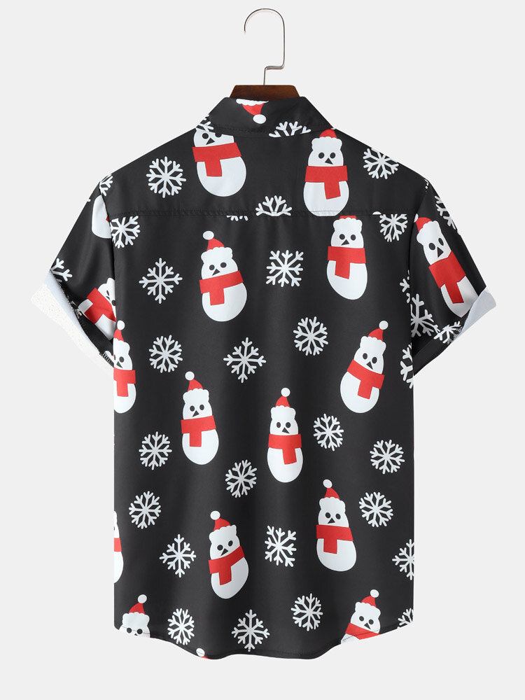 Mænd Christmas Snow Man Snow Digital Printede Casual Short Shirts