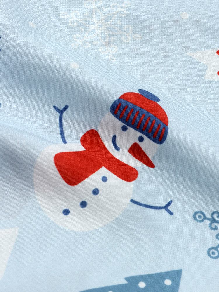 Mænd Christmas Snow Man Digital Printet Brystlomme Afslappede Korte Skjorter