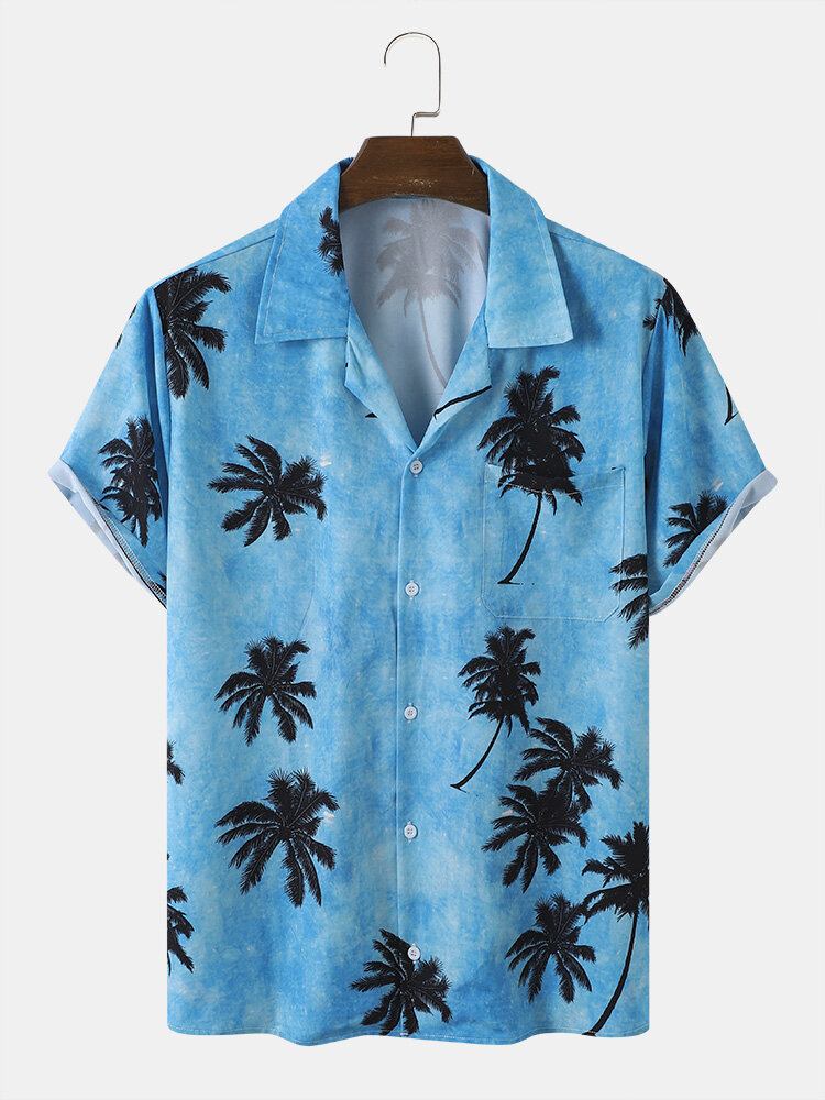 Mænd Coconut Tree Hawaii Style Casual Hudvenlig Alle Matchede Bløde Skjorter