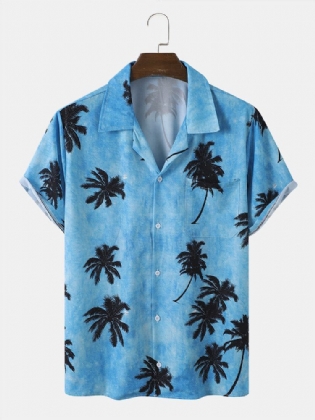 Mænd Coconut Tree Hawaii Style Casual Hudvenlig Alle Matchede Bløde Skjorter