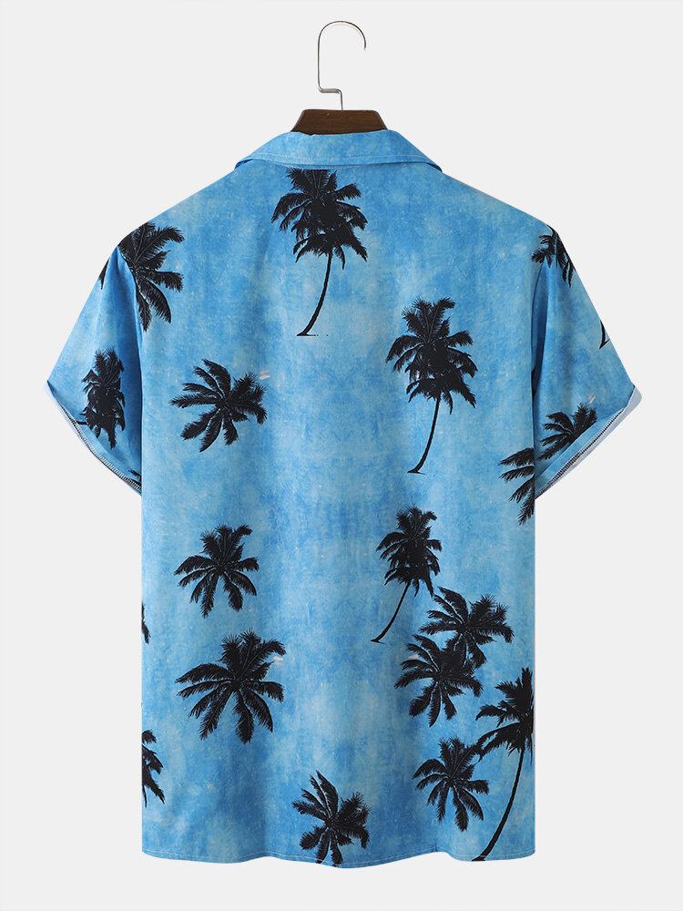 Mænd Coconut Tree Hawaii Style Casual Hudvenlig Alle Matchede Bløde Skjorter