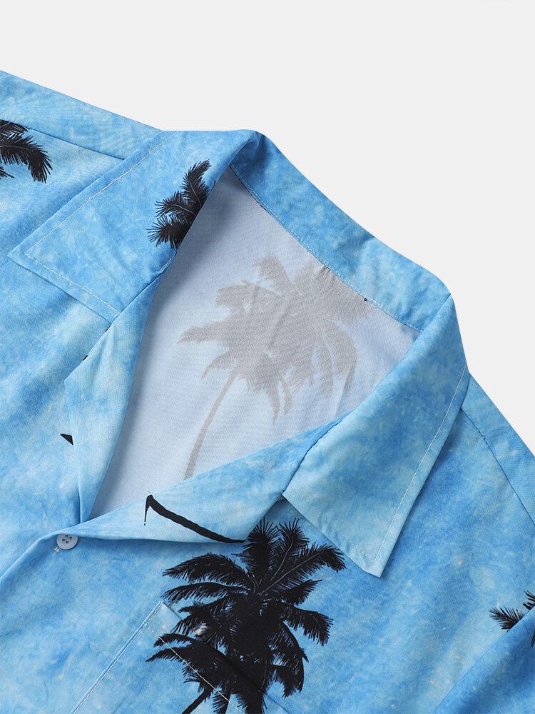 Mænd Coconut Tree Hawaii Style Casual Hudvenlig Alle Matchede Bløde Skjorter