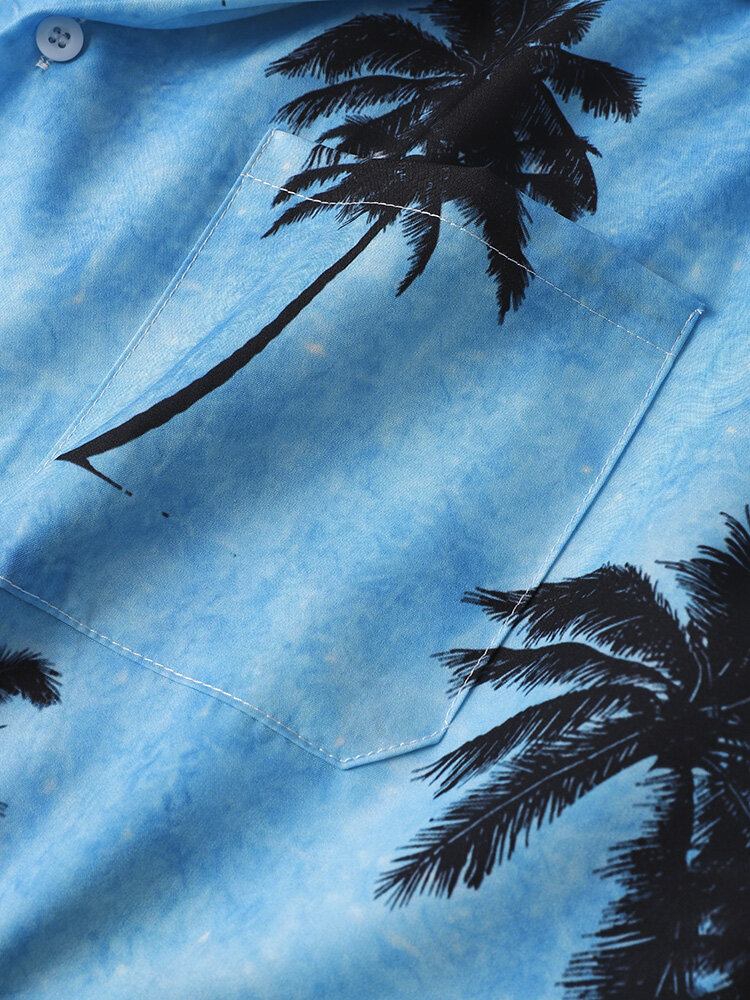 Mænd Coconut Tree Hawaii Style Casual Hudvenlig Alle Matchede Bløde Skjorter