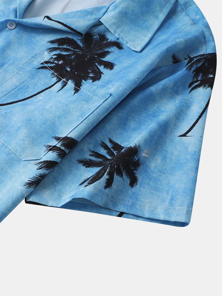 Mænd Coconut Tree Hawaii Style Casual Hudvenlig Alle Matchede Bløde Skjorter