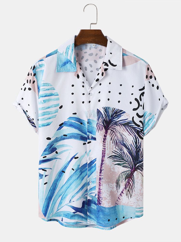 Mænd Coconut Tree Print Beachwear Blødt Behageligt Åndbart Alle Matchede Skjorter