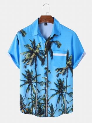 Mænd Coconut Tree Print Graceful Leisure Alle Matchede Hudvenlige Skjorter