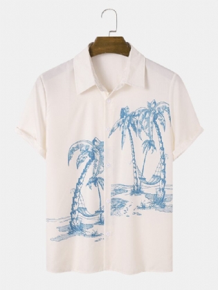 Mænd Coconut Tree Print Kortærmede Casual Skjorter