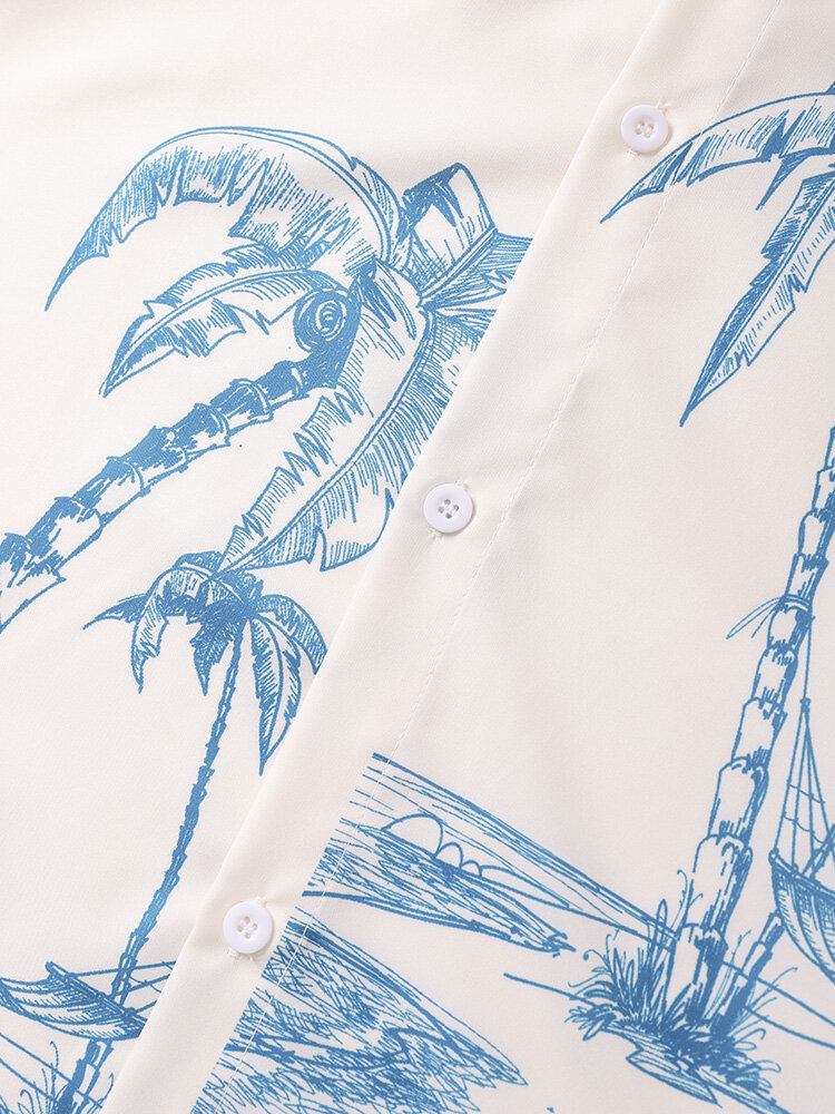 Mænd Coconut Tree Print Kortærmede Casual Skjorter