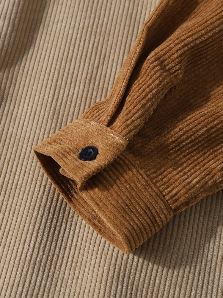 Mænd Corduroy Color Block Stand-krave Button Up Casual Skjorter