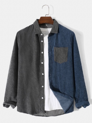 Mænd Corduroy Contrast Colorblock Front Button Lapel Casual Skjorter