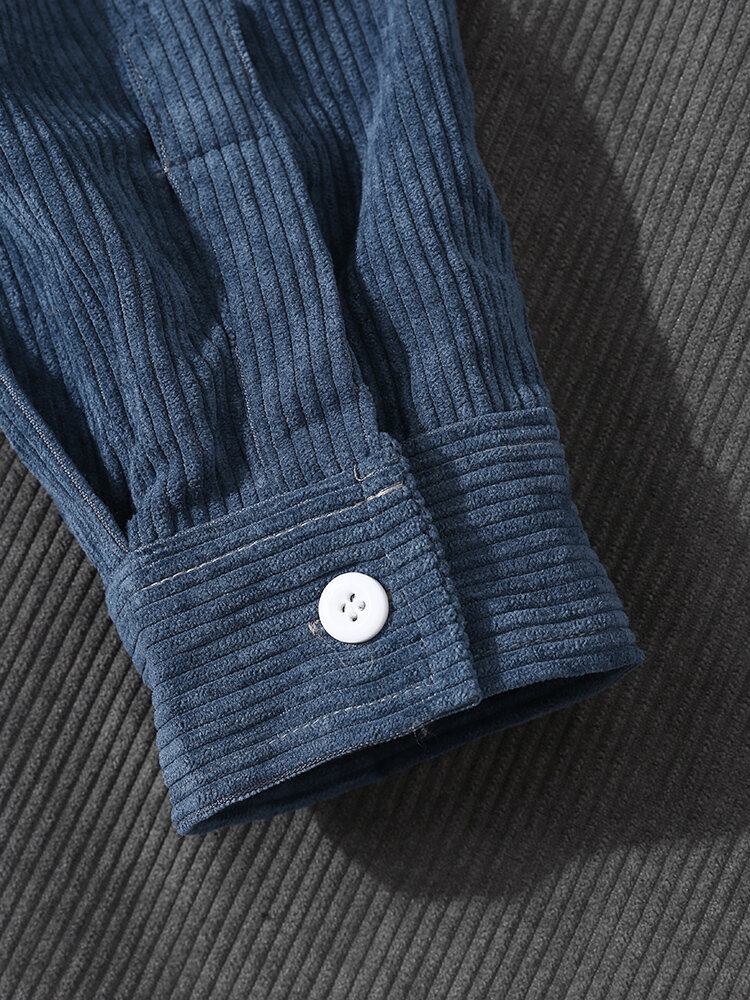 Mænd Corduroy Contrast Colorblock Front Button Lapel Casual Skjorter