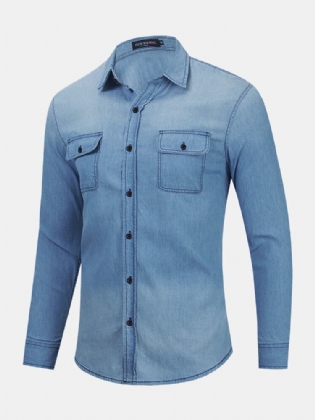 Mænd Denim Brystlommer Button Up Casual Langærmede Skjorter