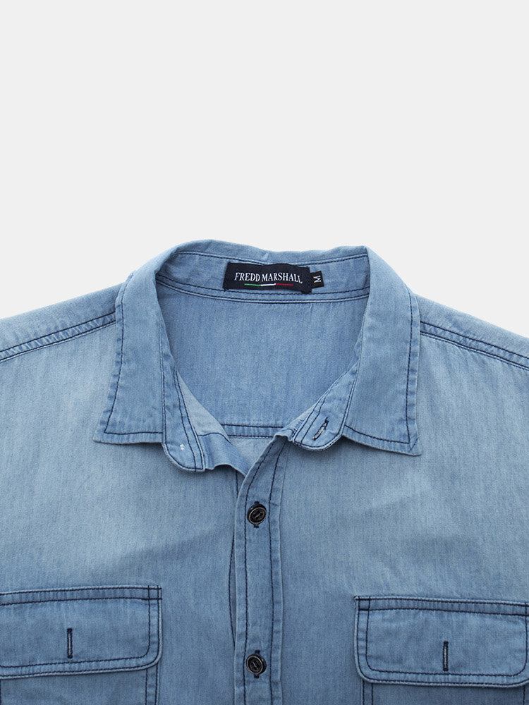 Mænd Denim Brystlommer Button Up Casual Langærmede Skjorter