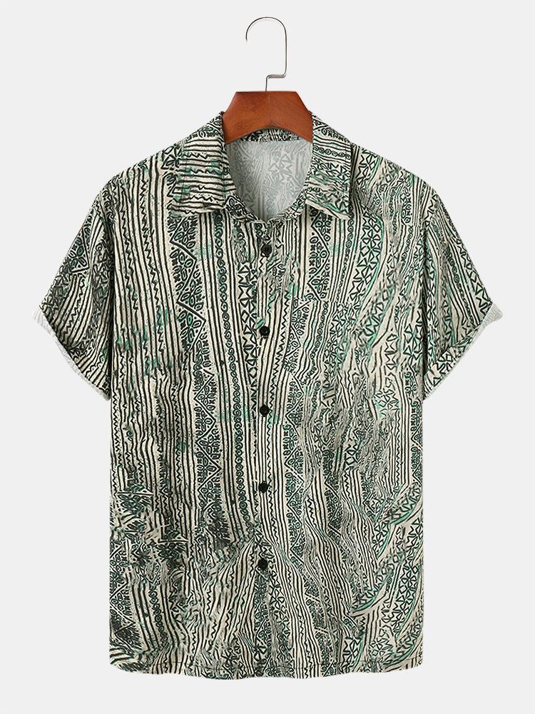 Mænd Etnisk Print Kortærmede Hawaii Style Casual Skjorter