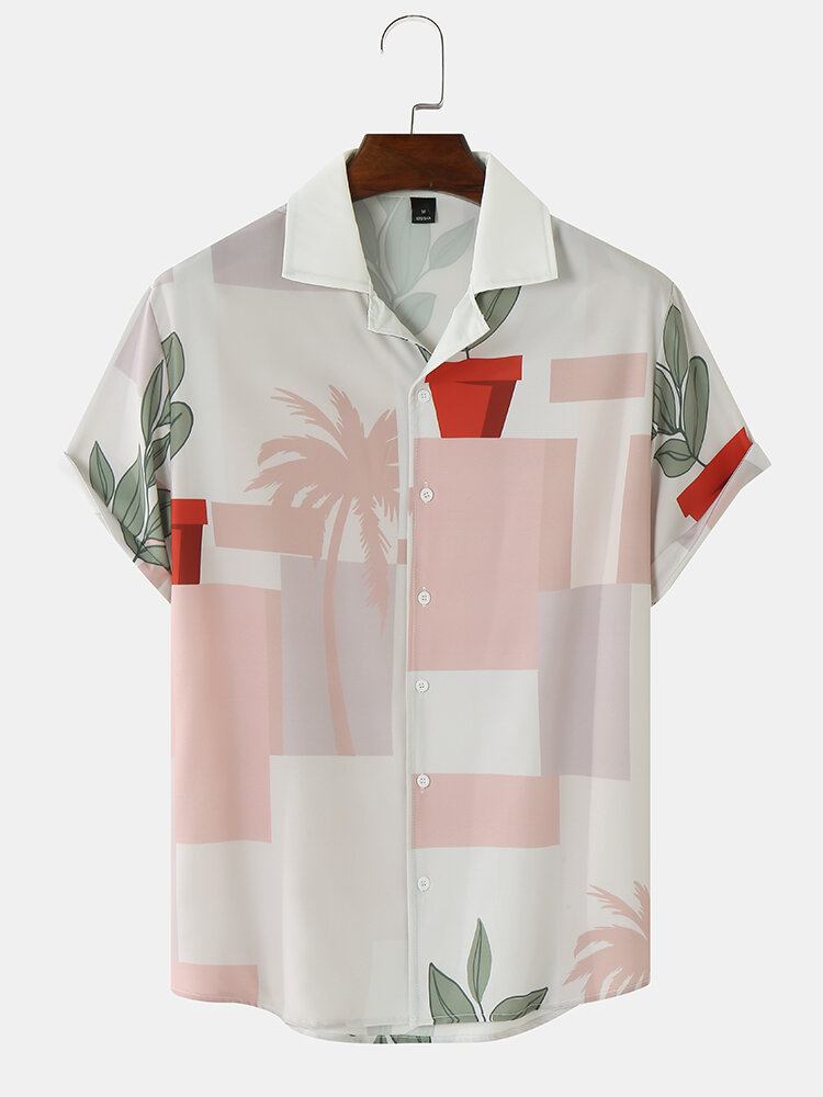 Mænd Funny Print Plant Kortærmet Hawaii Style Casual Skjorter