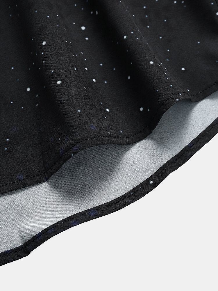 Mænd Galaxy Planet Print Black Lapel Shirts