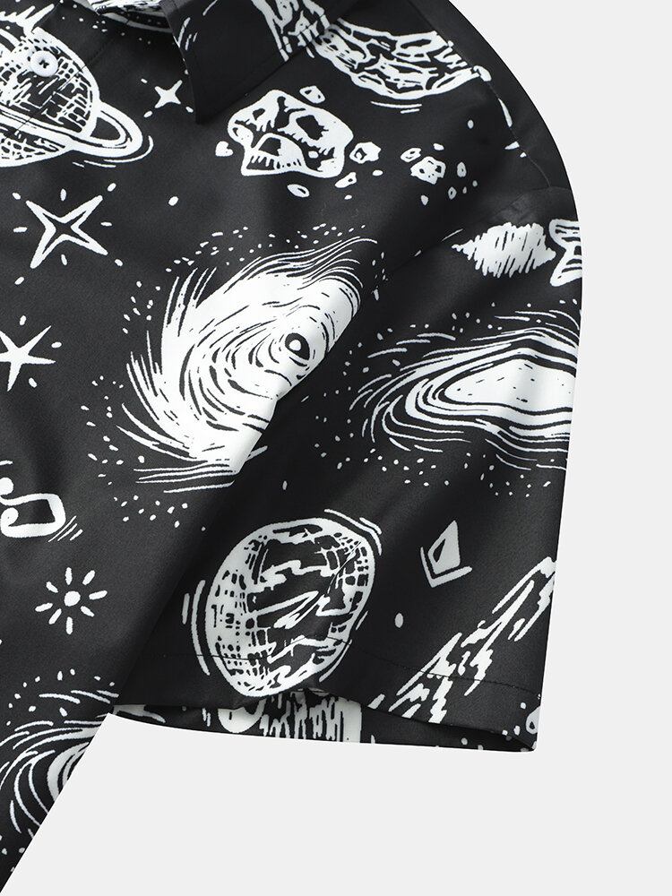 Mænd Galaxy Print Star War Lapel Kortærmede Afslappede Skjorter Med Knap