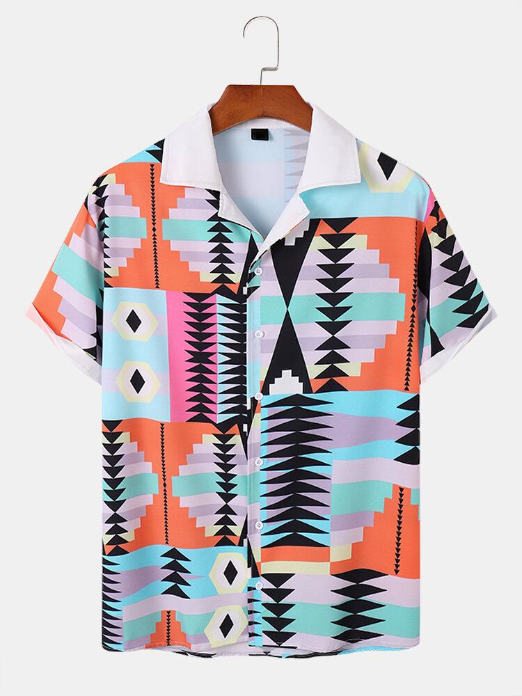 Mænd Geometrisk Print Med Korte Ærmer Hawaii Stil Afslappet Skjorter