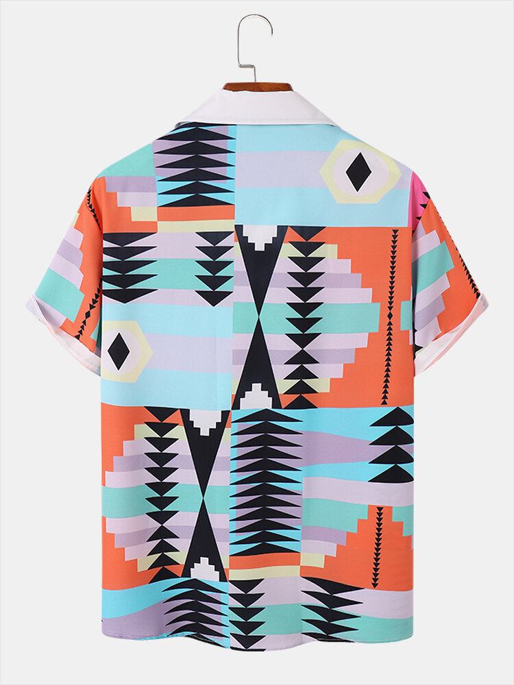 Mænd Geometrisk Print Med Korte Ærmer Hawaii Stil Afslappet Skjorter