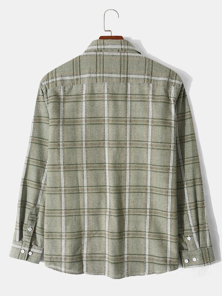 Mænd Gingham Brystlomme Button Up Casual Langærmede Skjorter