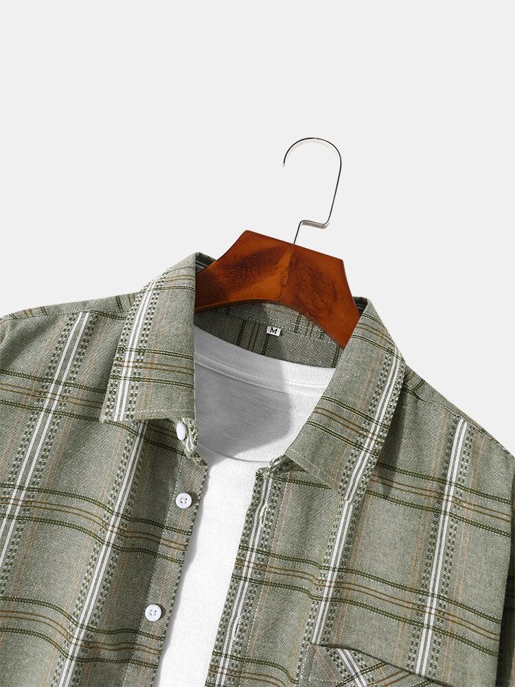 Mænd Gingham Brystlomme Button Up Casual Langærmede Skjorter