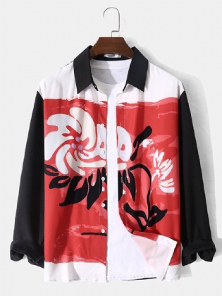 Mænd Graffiti Flower Printed Colorblock Lapel Collar Casual Shirts