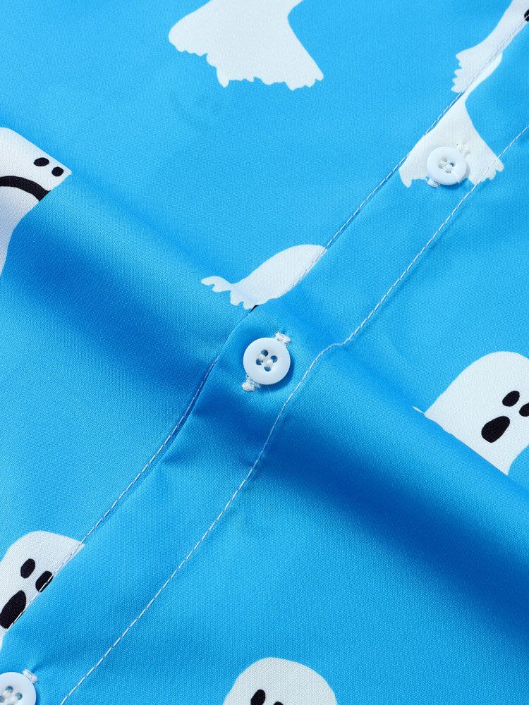 Mænd Halloween All Over Ghost Print Button Casual Kortærmede Skjorter