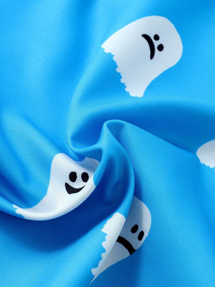 Mænd Halloween All Over Ghost Print Button Casual Kortærmede Skjorter