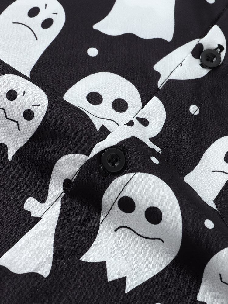 Mænd Halloween Allover Ghost Print Button Up Pocket Casual Skjorter