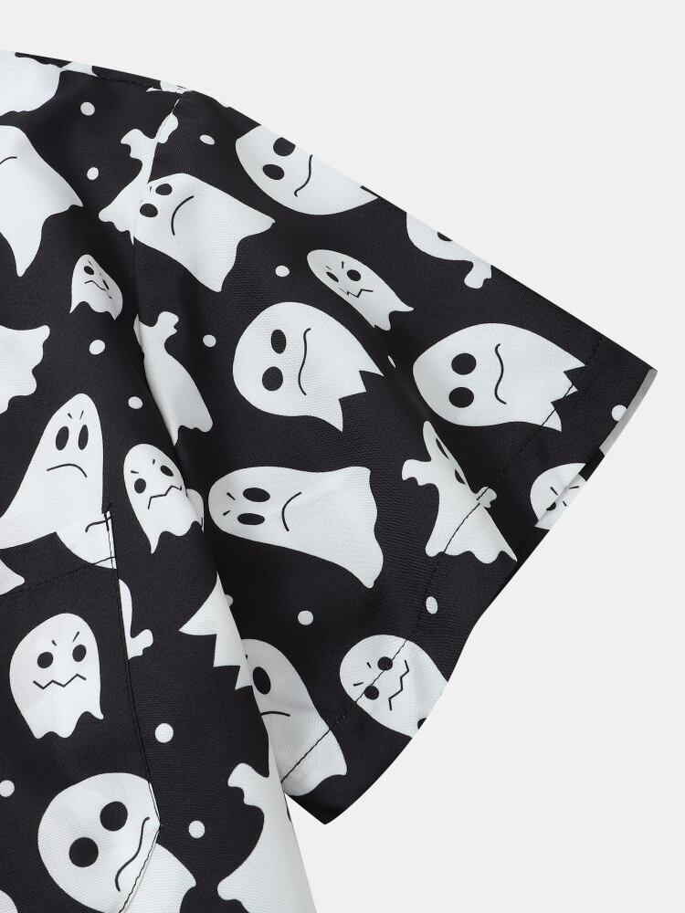 Mænd Halloween Allover Ghost Print Button Up Pocket Casual Skjorter