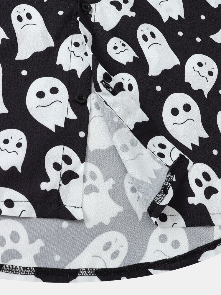 Mænd Halloween Allover Ghost Print Button Up Pocket Casual Skjorter