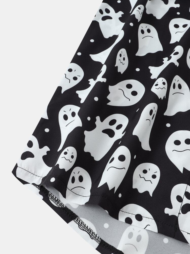 Mænd Halloween Allover Ghost Print Button Up Pocket Casual Skjorter